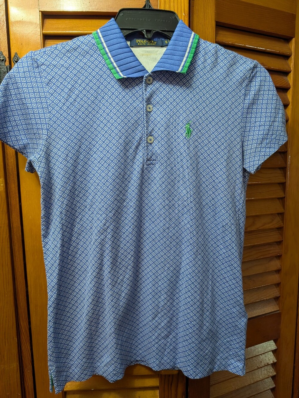Ralph Lauren Polo Shirt Mens XS Blue White Geometric Design Tailored Fit Cotton